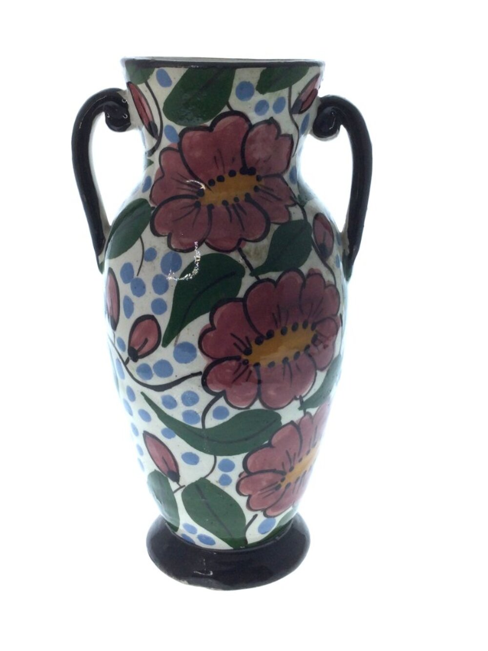 Vintage Hand Painted Double Handle Floral Vase Italy - Picture 2 of 8
